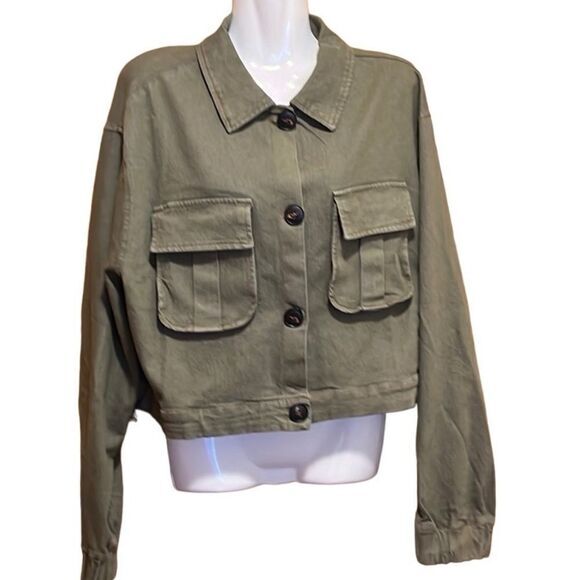 C’est Toi jacket Size Large Green Utility Boxy Cropped Pockets Adjustable Waist‎ - Picture 1 of 6